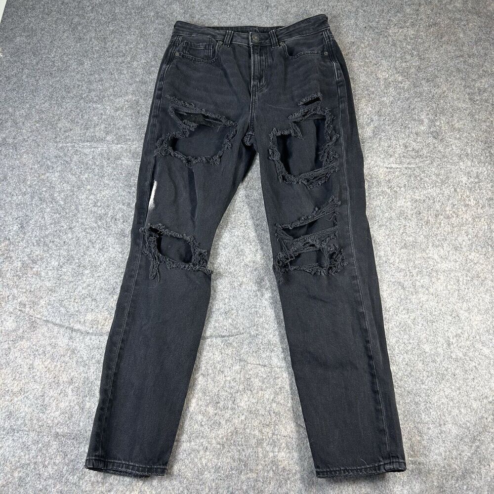 American Eagle Outfitters Women's Black Distressed Straight Leg Jeans